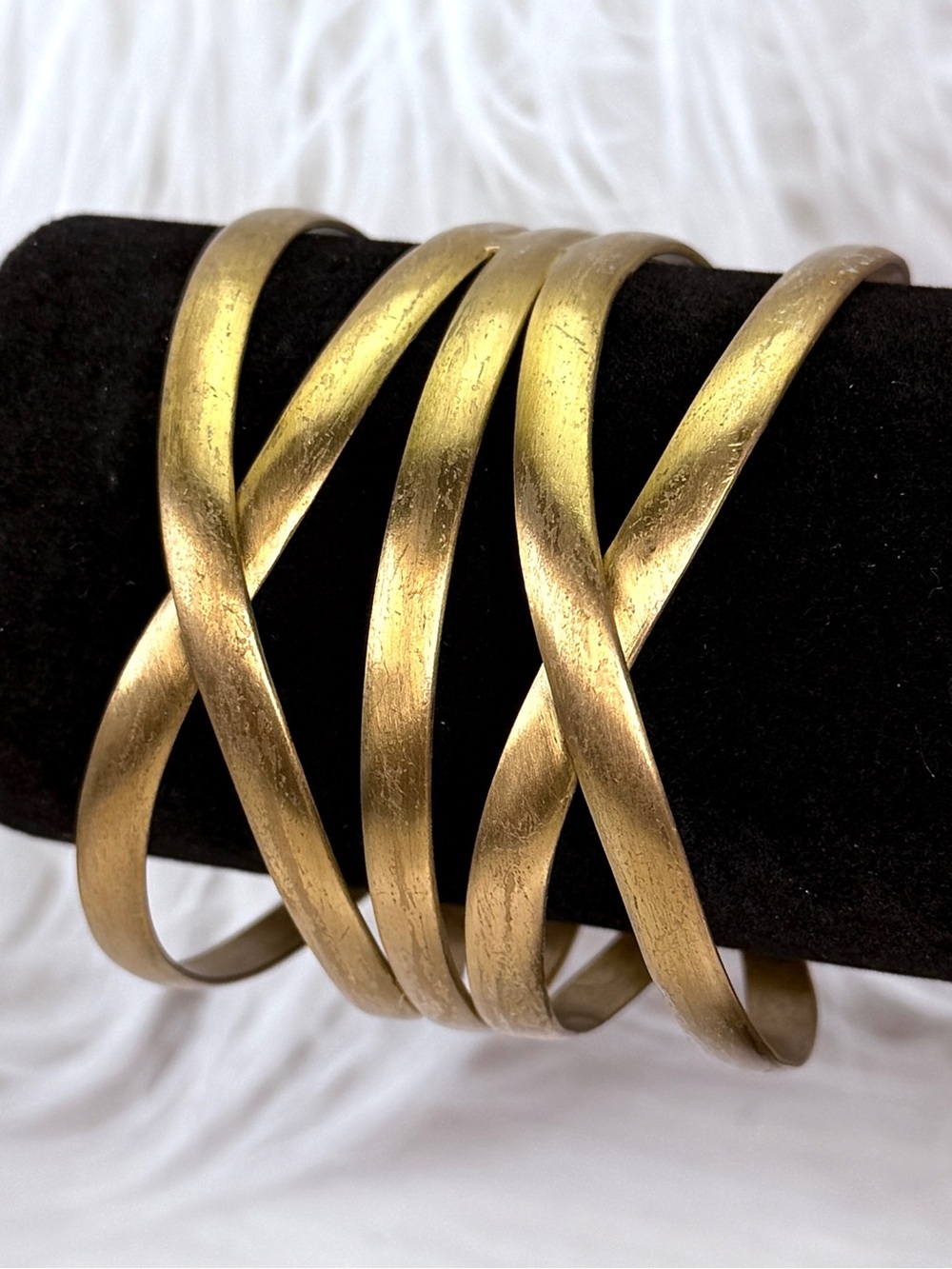 Gorgeous, aged brasstone, weighted vintage wide cuff bracelet